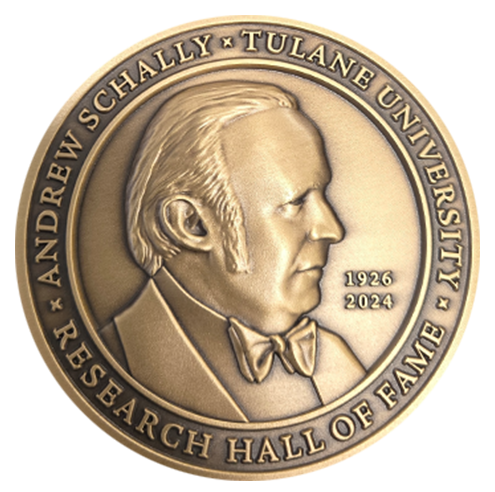 Bronze medal with profile bust of Andrew Schally, Tulane University Research Hall of Fame.